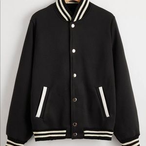 Striped Button Up Baseball Bomber Jacket from SHEIN